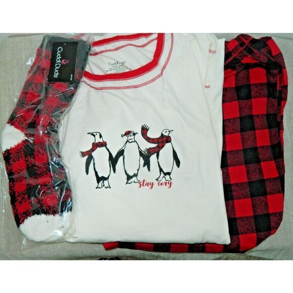 Cuddl Duds Pajamas Women’s Plus Size 2XL 3 Pc Set Polar Bear Plaid Pockets - Picture 3 of 10